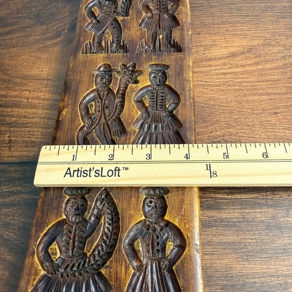 Vintage Decorative Wax Springerle Style Wall Plaque Folk Art Faux Wood Relief